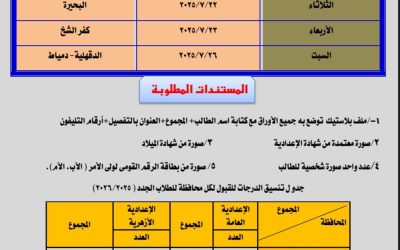 إعلان هام للطلاب المقبولين  بمدرسة الثانوية الفنية الصناعية لمياه الشرب والصرف الصحي بدمنهور